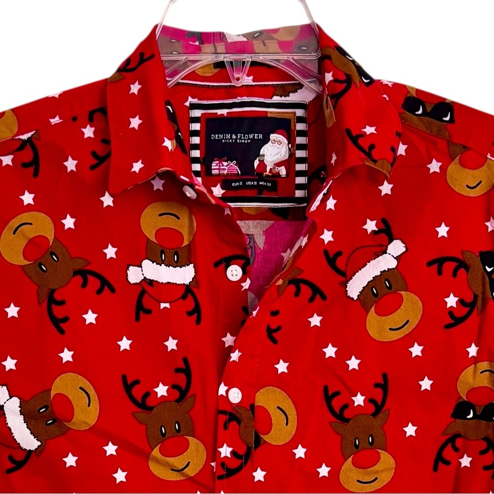 Denim & Flower Ricky Singh Size Small Red Button Down Short Sleeve Shirt
